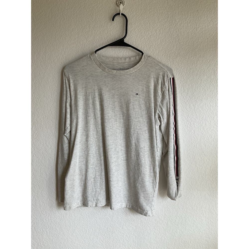Tommy Hilfiger Boys Off WhitLong Sleeve Crew Neck T Shirt Large Striped‎ Sleeves